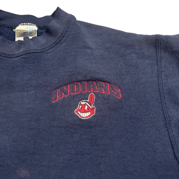 Cleveland Indians Vintage 90s Artex MLB Chief Wahoo Sweatshirt Crewneck Blue M - Picture 2 of 12